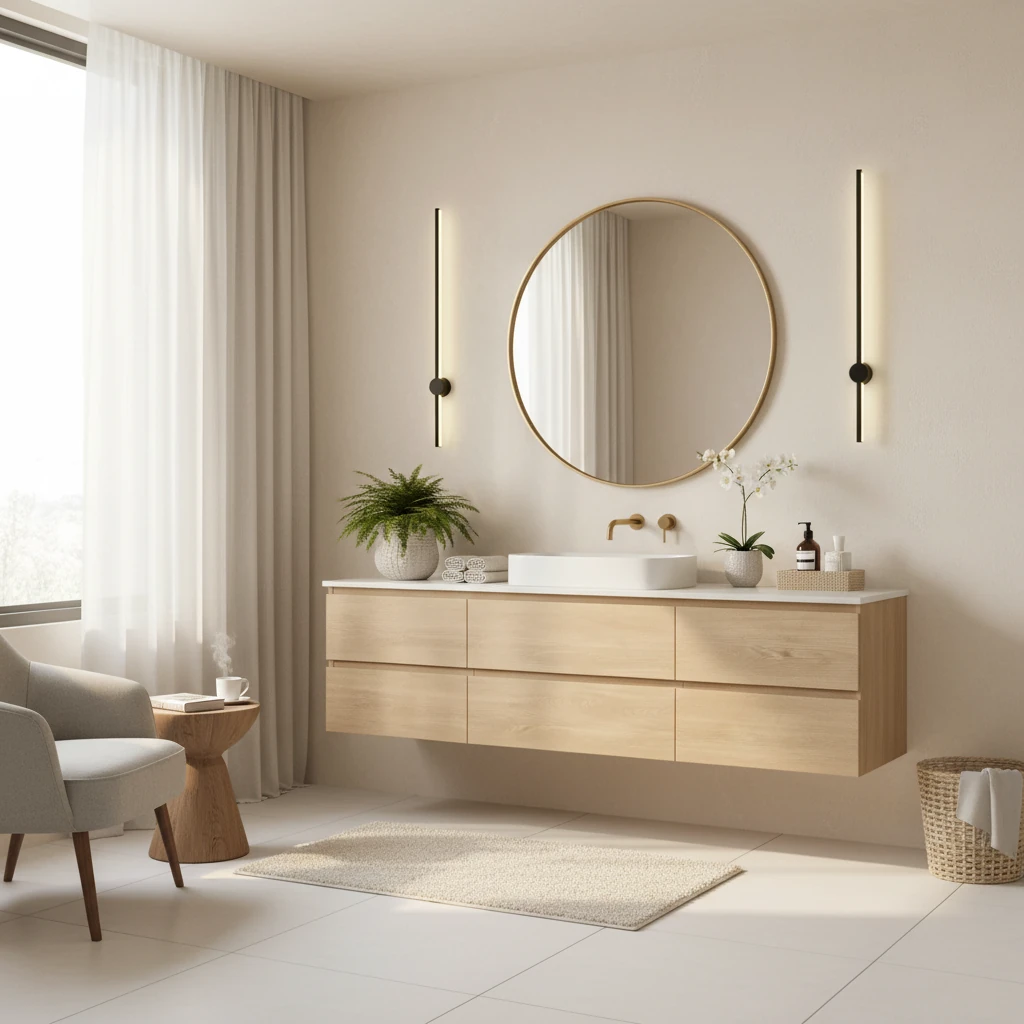 Escena de estilo de vida con montaje empotrado de porcelana