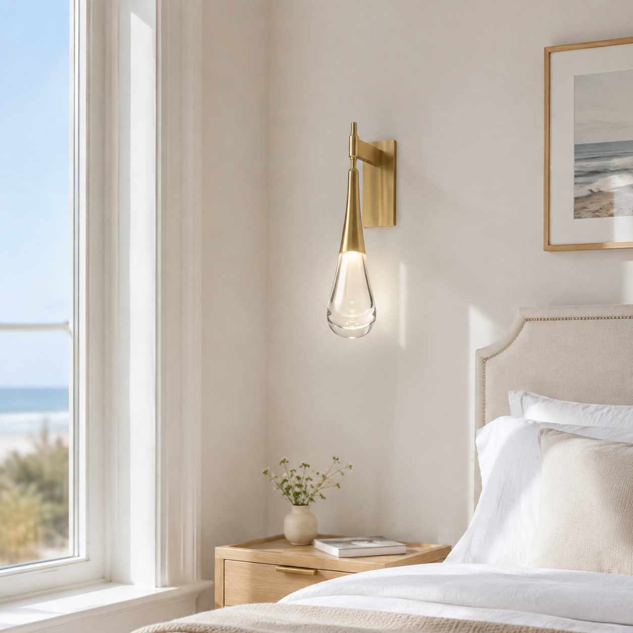 Matte Black Bedroom featuring the Paciano Water Drop Sconce
